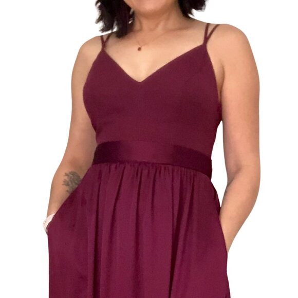 EUC Burgundy Wine Double Strap V-Neck Charmeuse Bride's Maid Dress Gown - Picture 3 of 10